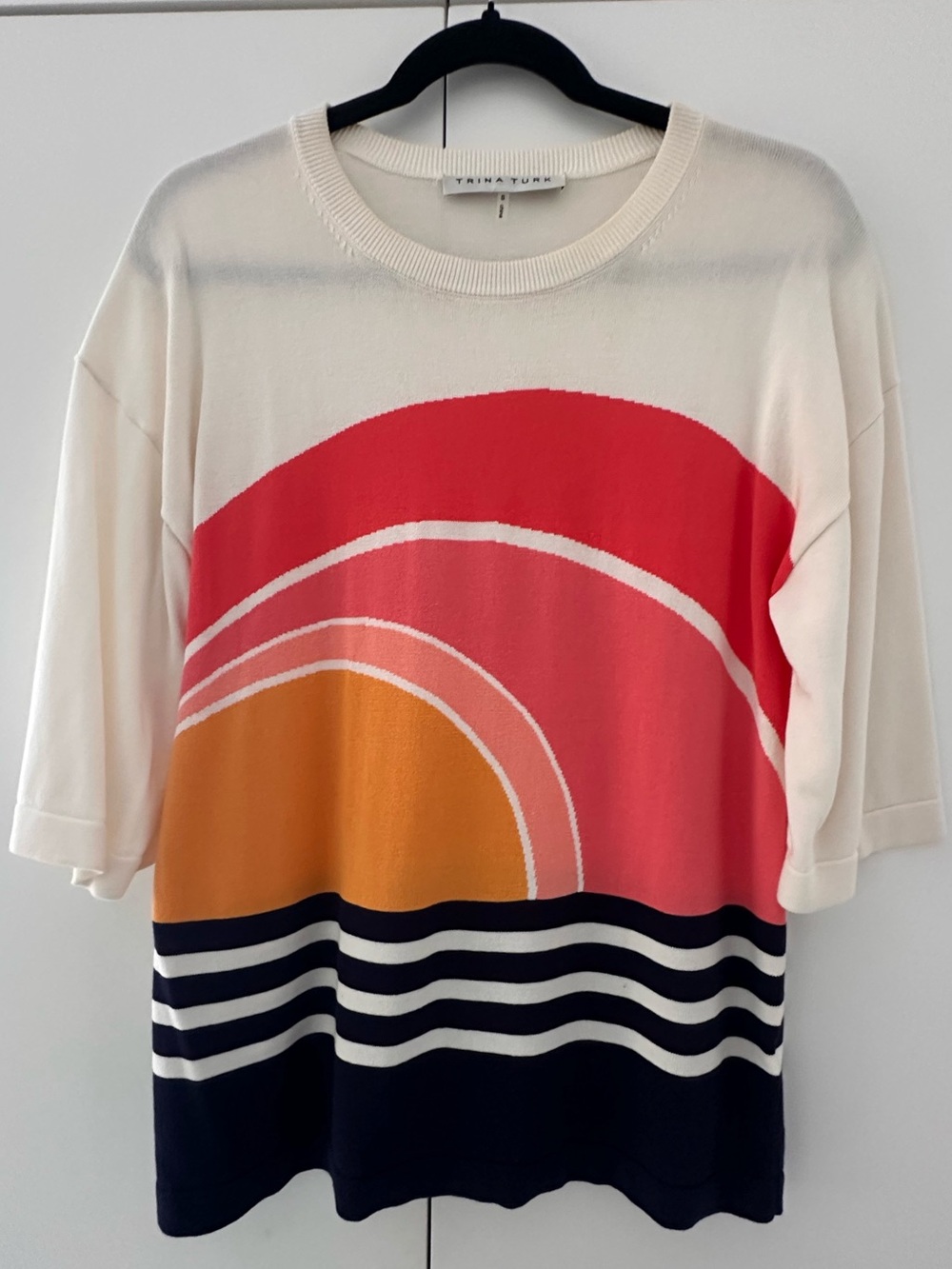 Trina Turk Cream Sunset Graphic Top - Pink, Orange, Navy